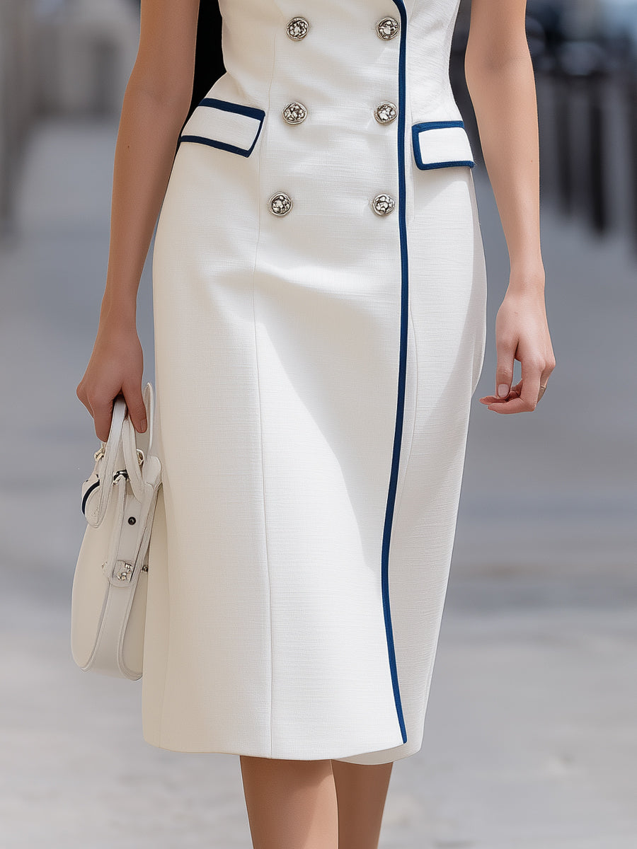 Anna-Berg | Sleeveless Blazer Dress With Navy Contrast Trim