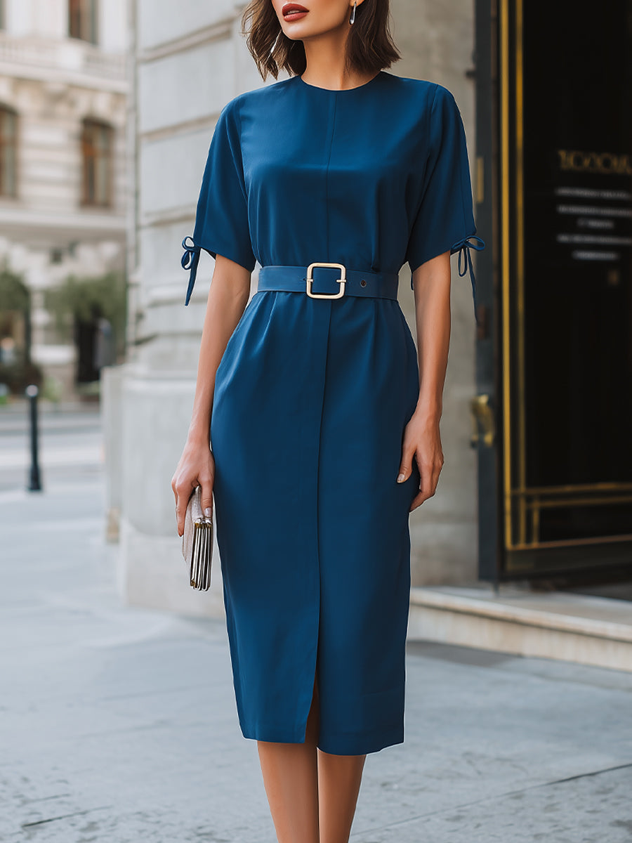 Anna-Berg | Structured Tie-Sleeve Belted Midi Dress