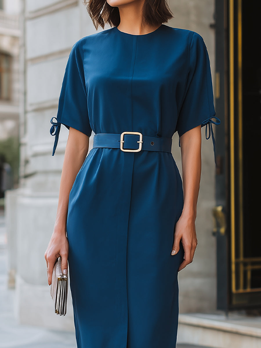 Anna-Berg | Structured Tie-Sleeve Belted Midi Dress