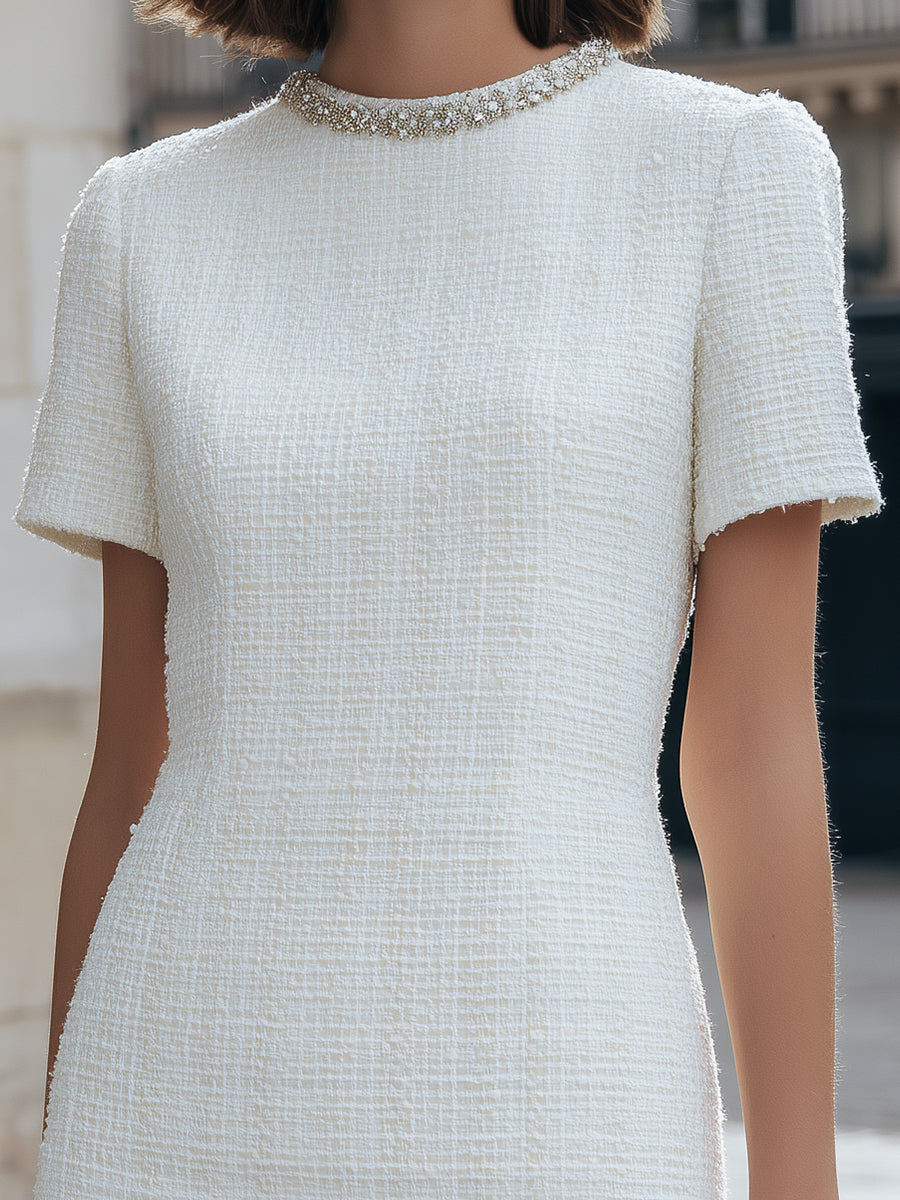 Anna-Berg | Tweed Mini Dress With Crystal Embellished Neckline