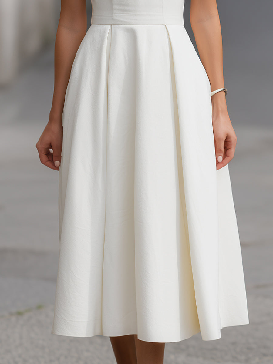 Anna-Berg | Structured V-Neck Short Sleeve A-Line Midi Dress