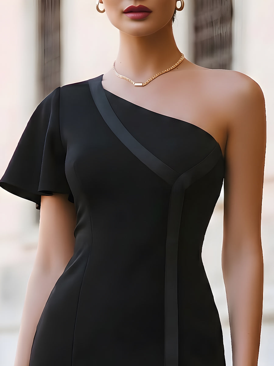 Anna-Berg | Asymmetric One-Shoulder Structured Bodycon Mini Dress