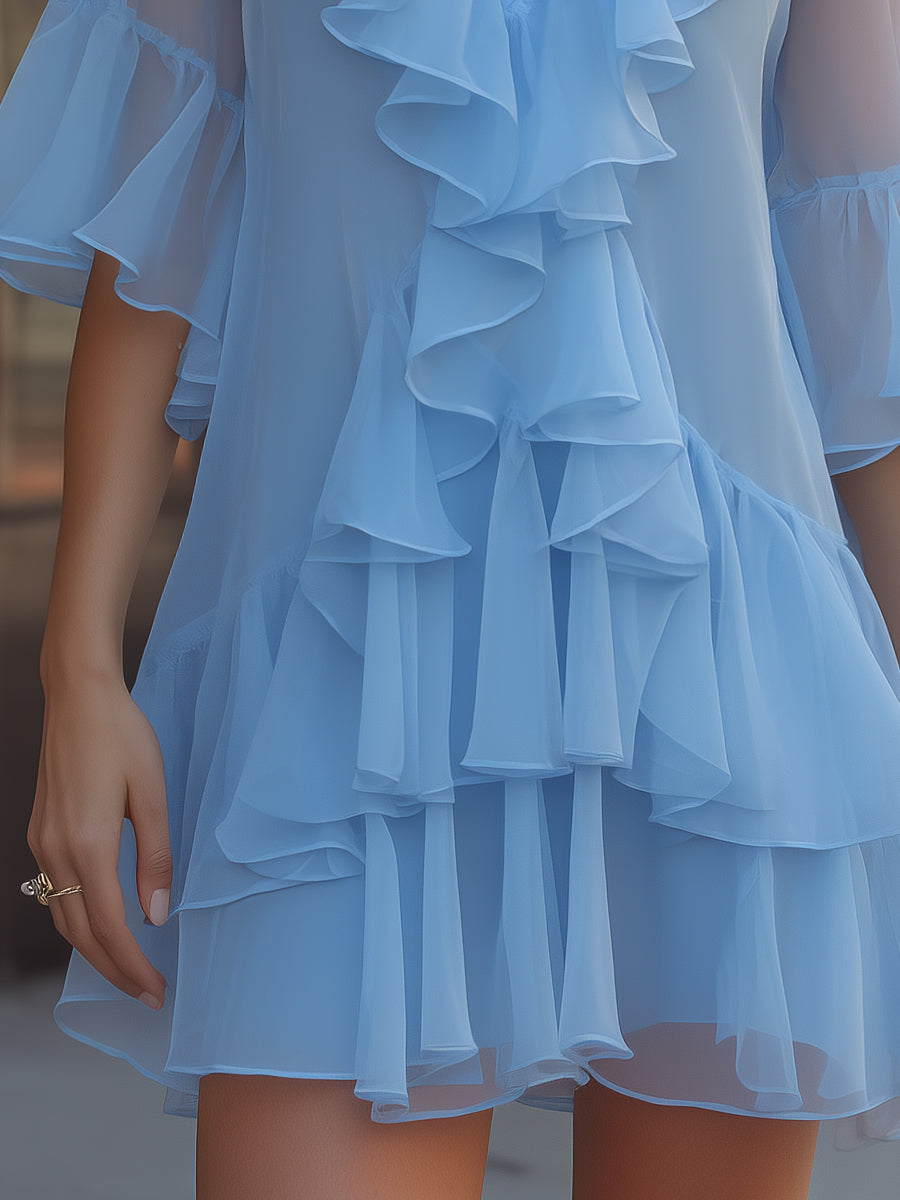 Anna-Berg | Layered Ruffle V-Neck Chiffon Mini Dress