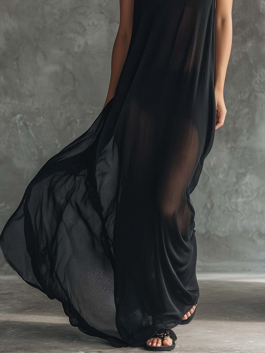 Anna-Berg | Black Mesh Hooded Dress