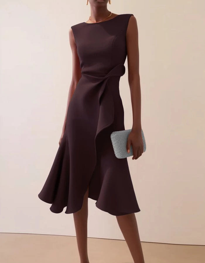 Anna-Berg | Pink Round Neck Ruffle Bow Dress