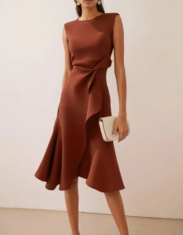 Anna-Berg | Pink Round Neck Ruffle Bow Dress