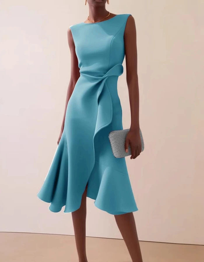 Anna-Berg | Pink Round Neck Ruffle Bow Dress