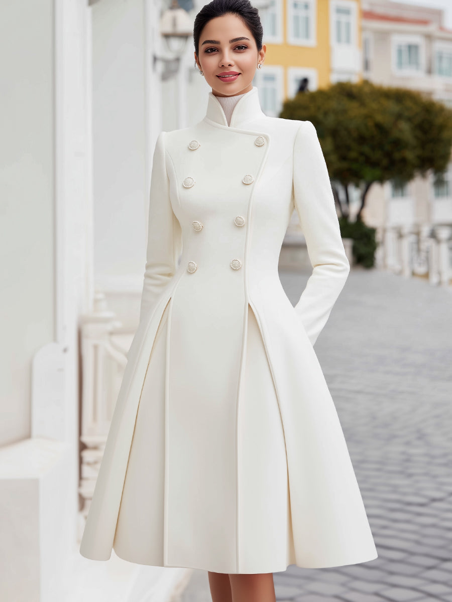 Anna-Berg | Elegant Double-Breasted Flared A-Line Coat Dress