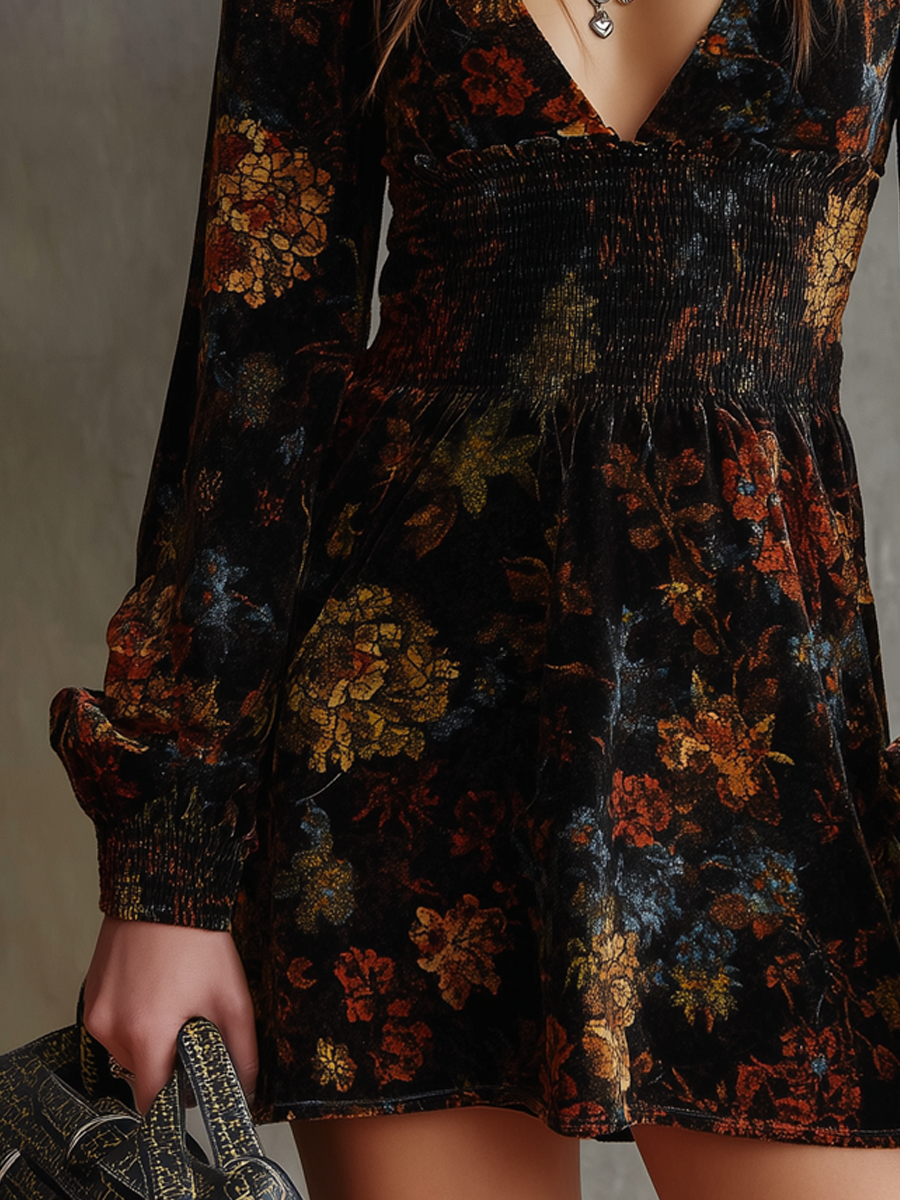 Anna-Berg | Retro Floral Print Pleated Waist Dress