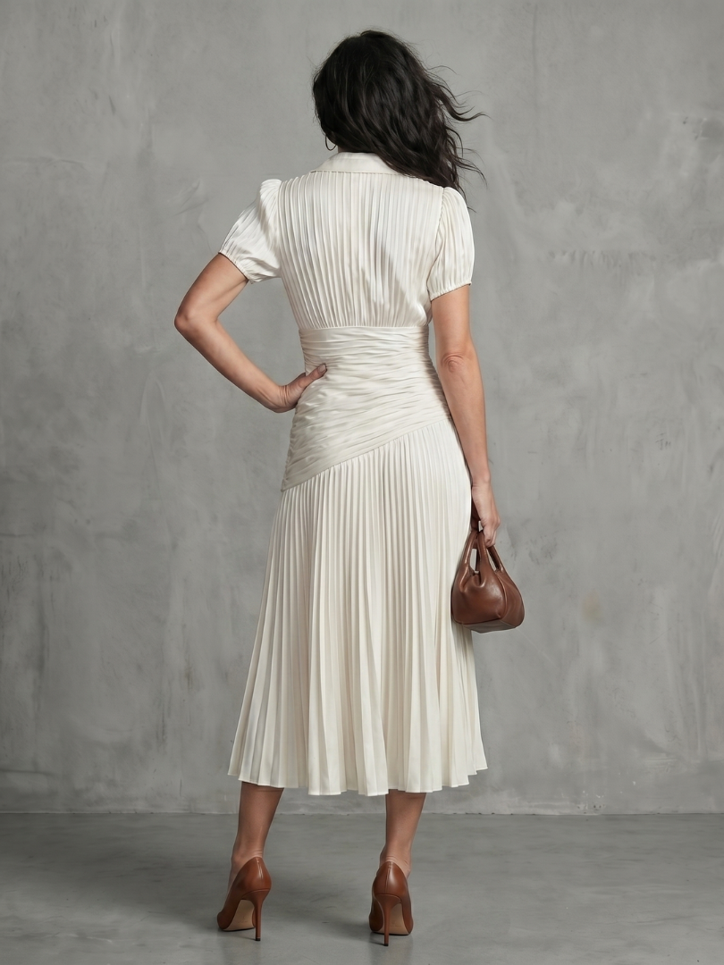Anna-Berg | Flowing Pleated Waistline Stripe Midi Dress