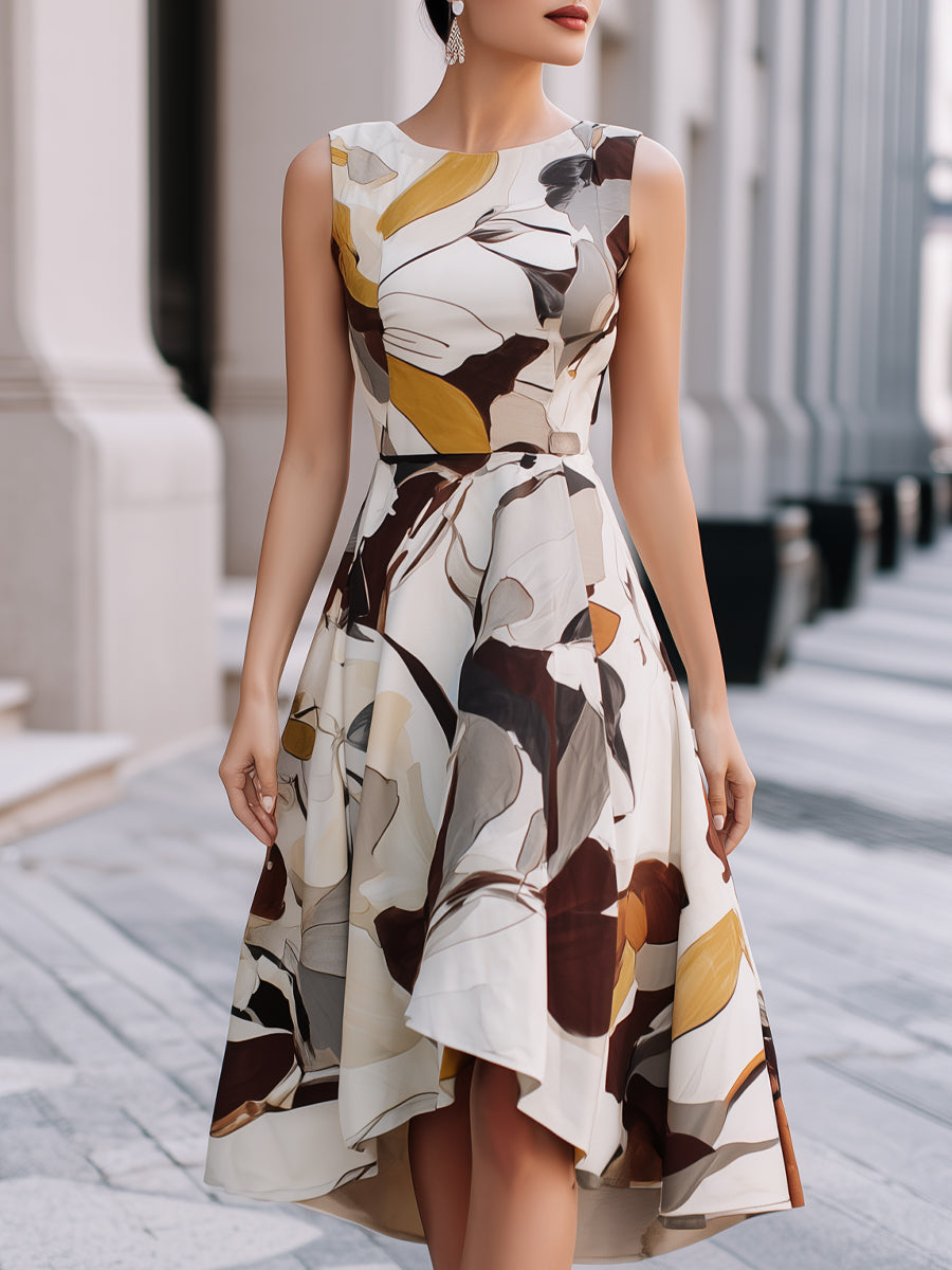 Anna-Berg | Abstract Floral Sleeveless Fit Flare Dress