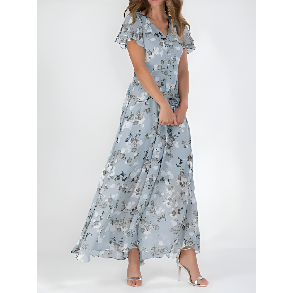 Anna-Berg | Elegant V-Neck Maxi Dress With Flutter Sleeves