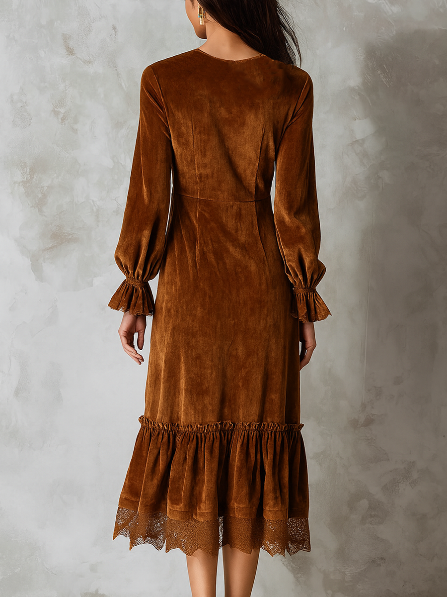 Anna-Berg | Retro Ruffle Neck Lace Trim Dress