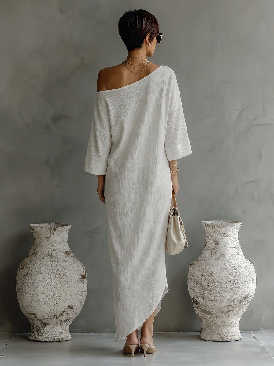 Anna-Berg | Ivory White Cotton-Linen Blend Dress