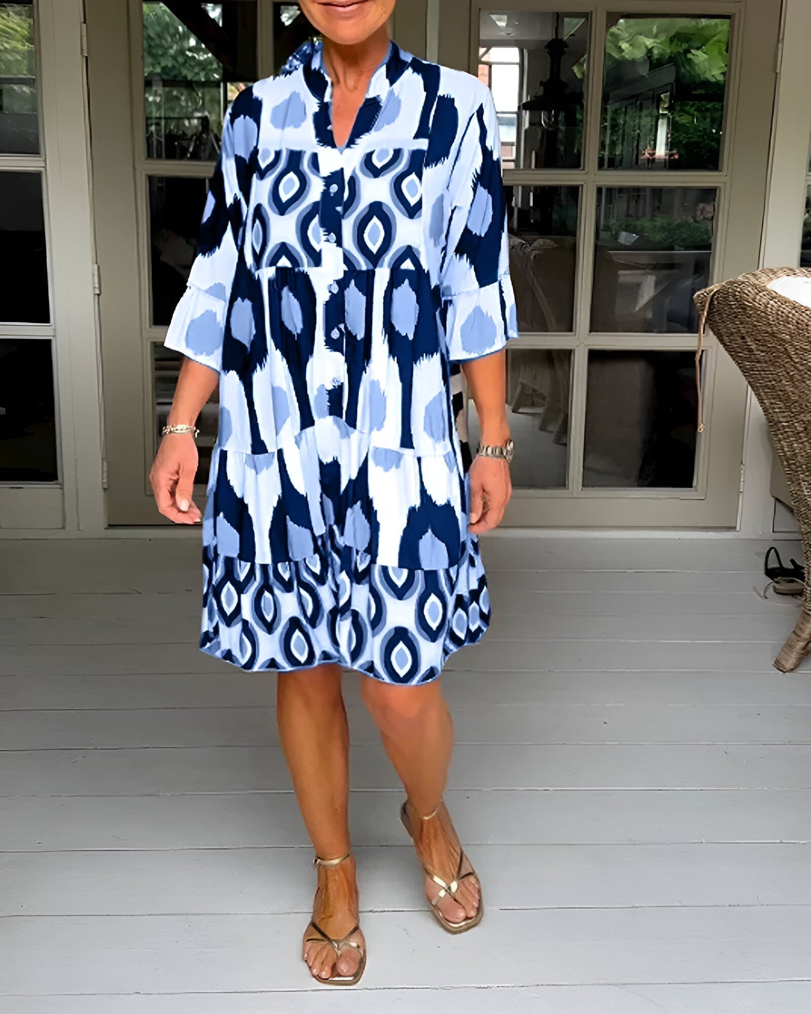 Anna-Berg | Effortless Geometric Tiered Midi Dress For Bold Boho Style