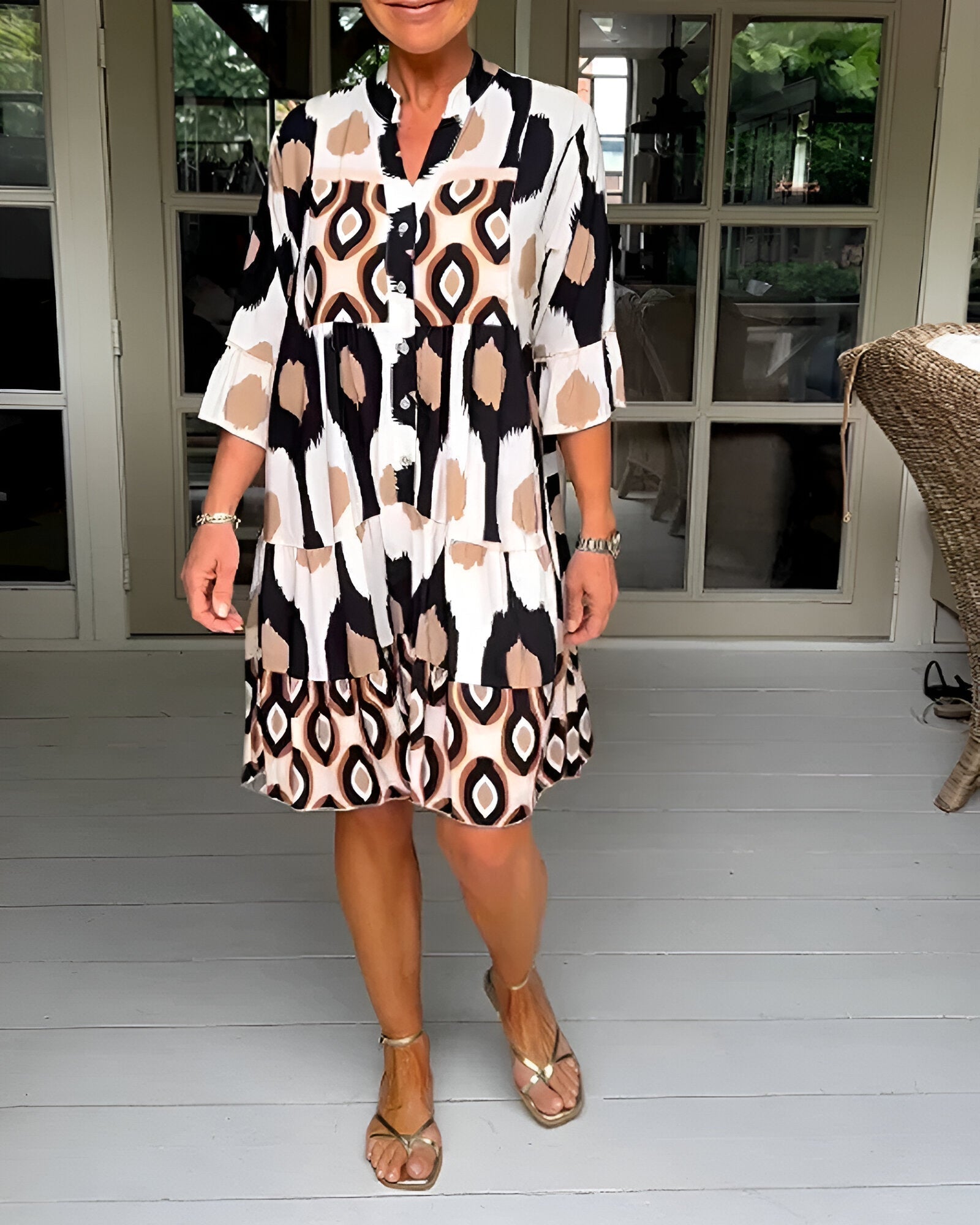 Anna-Berg | Effortless Geometric Tiered Midi Dress For Bold Boho Style