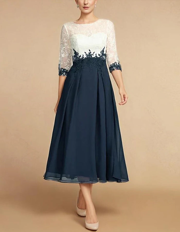 Anna-Berg | White Chiffon Round Neck Dress