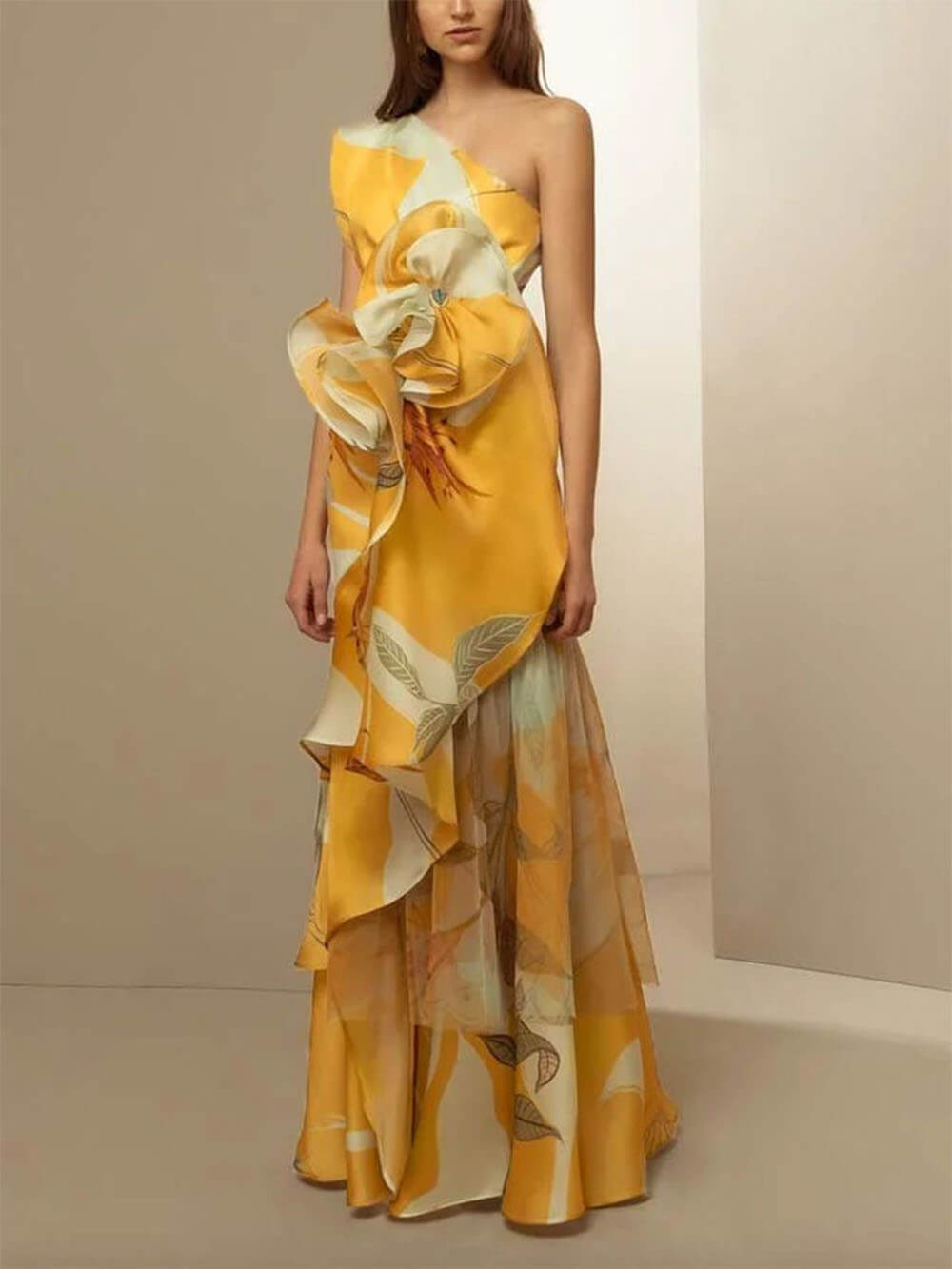 Anna-Berg | Retro French High-Waisted Printed Off-Shoulder Dress