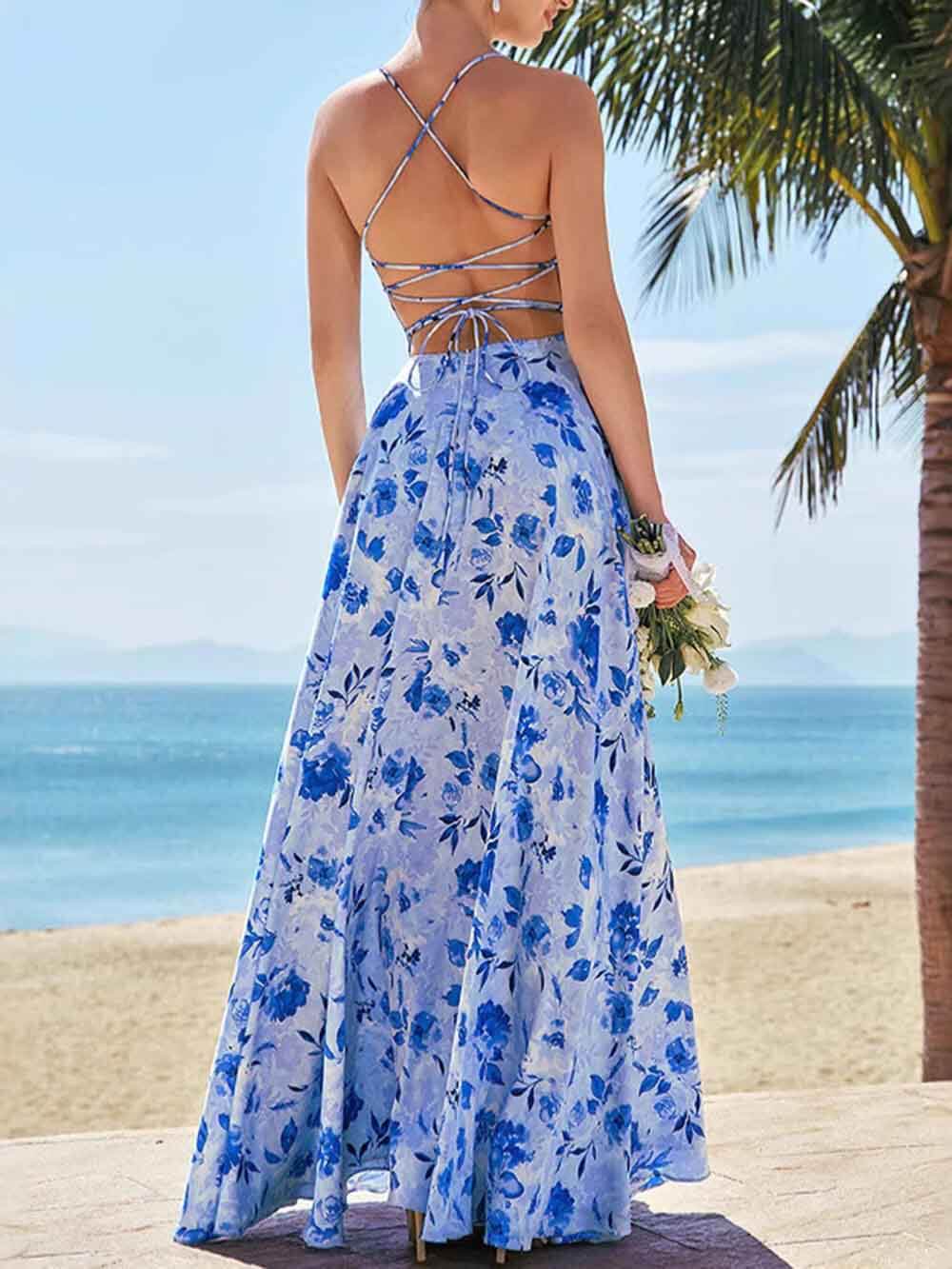 Anna-Berg | Elegant Slit Unique Floral Print Dress