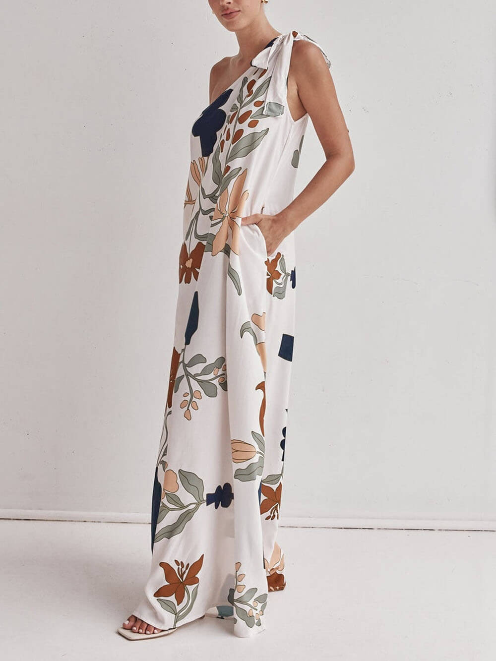 Anna-Berg | Unique Print One Shoulder Tie-Up Dress