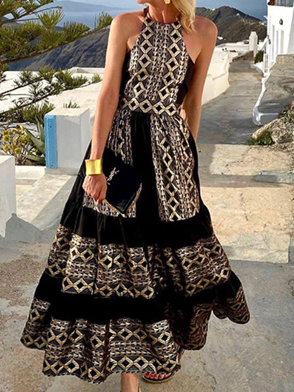 Anna-Berg | Bohemian Print Loose Off-Shoulder Dress