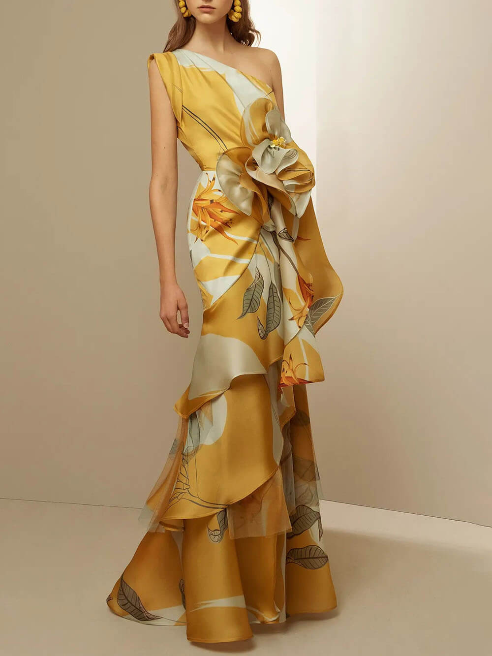 Anna-Berg | Retro French High-Waisted Printed Off-Shoulder Dress