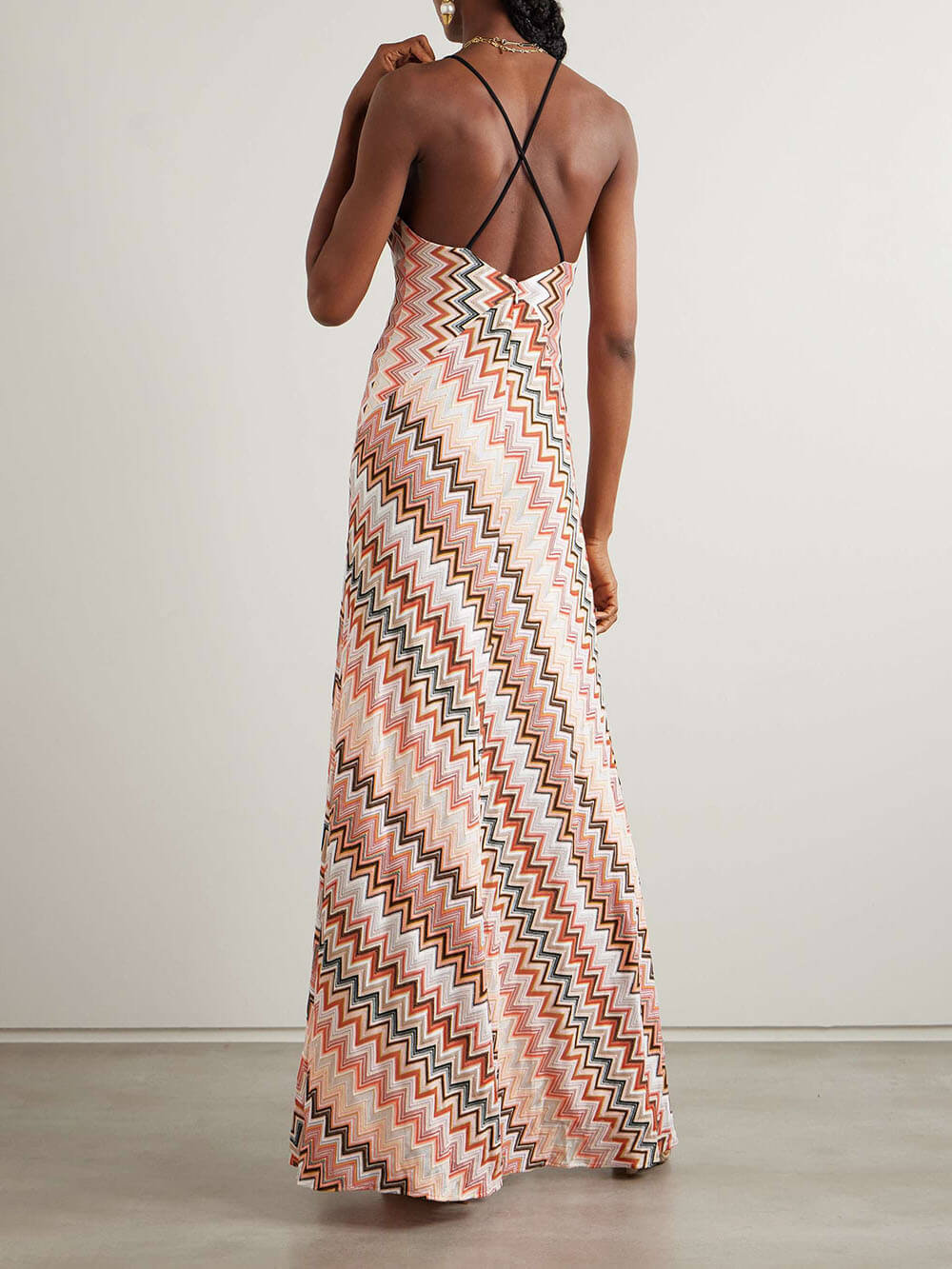 Anna-Berg | Elegant Crochet Printed Open Back Dress