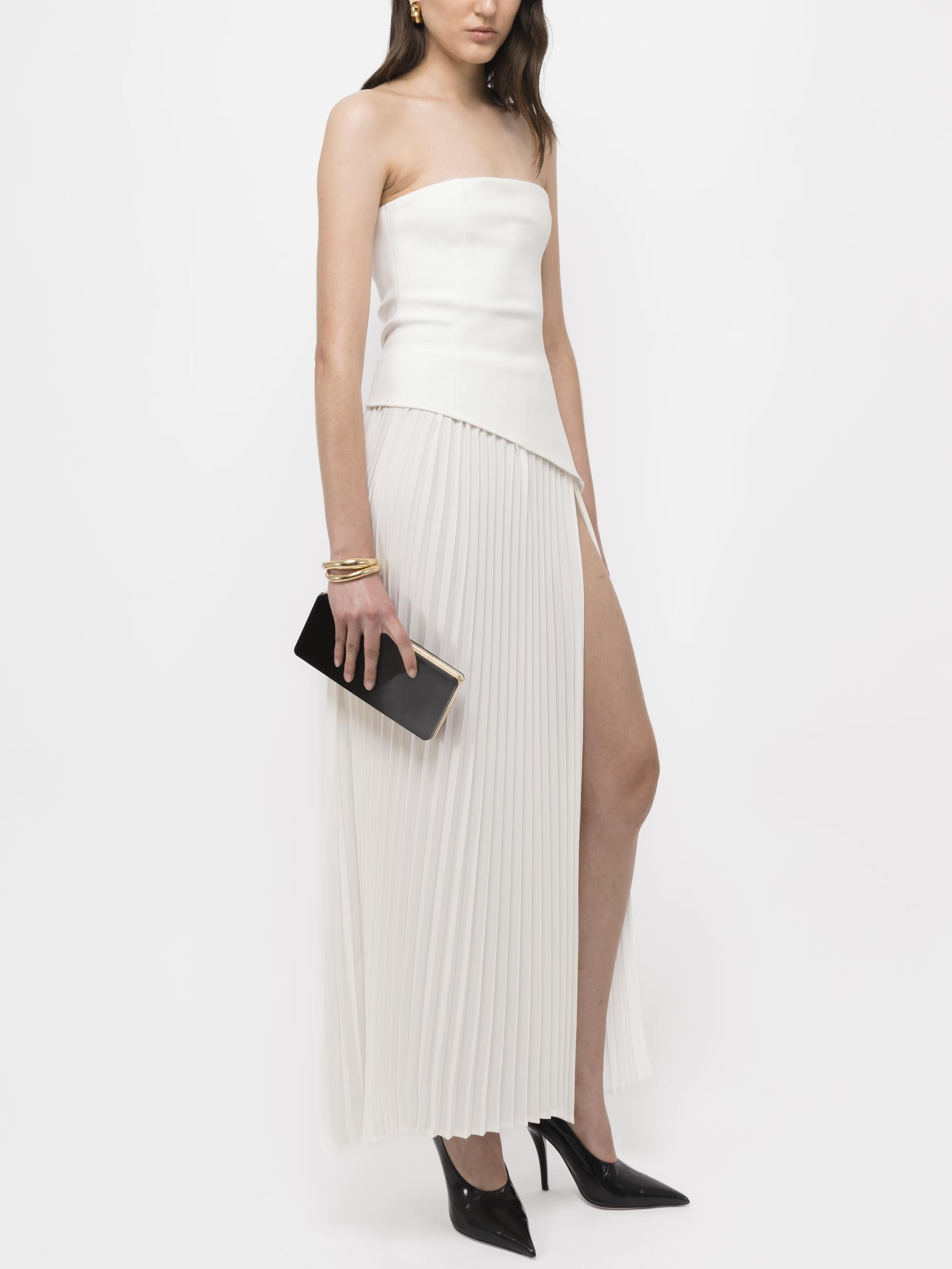 Anna-Berg | Elegant Wrap Neckline Pleated High Dress