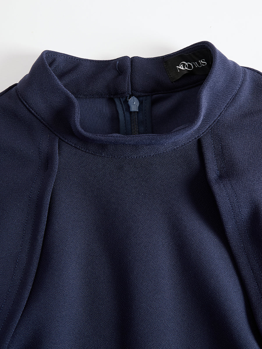 Anna-Berg | Elegant Navy Cape-Sleeve Midi Dress