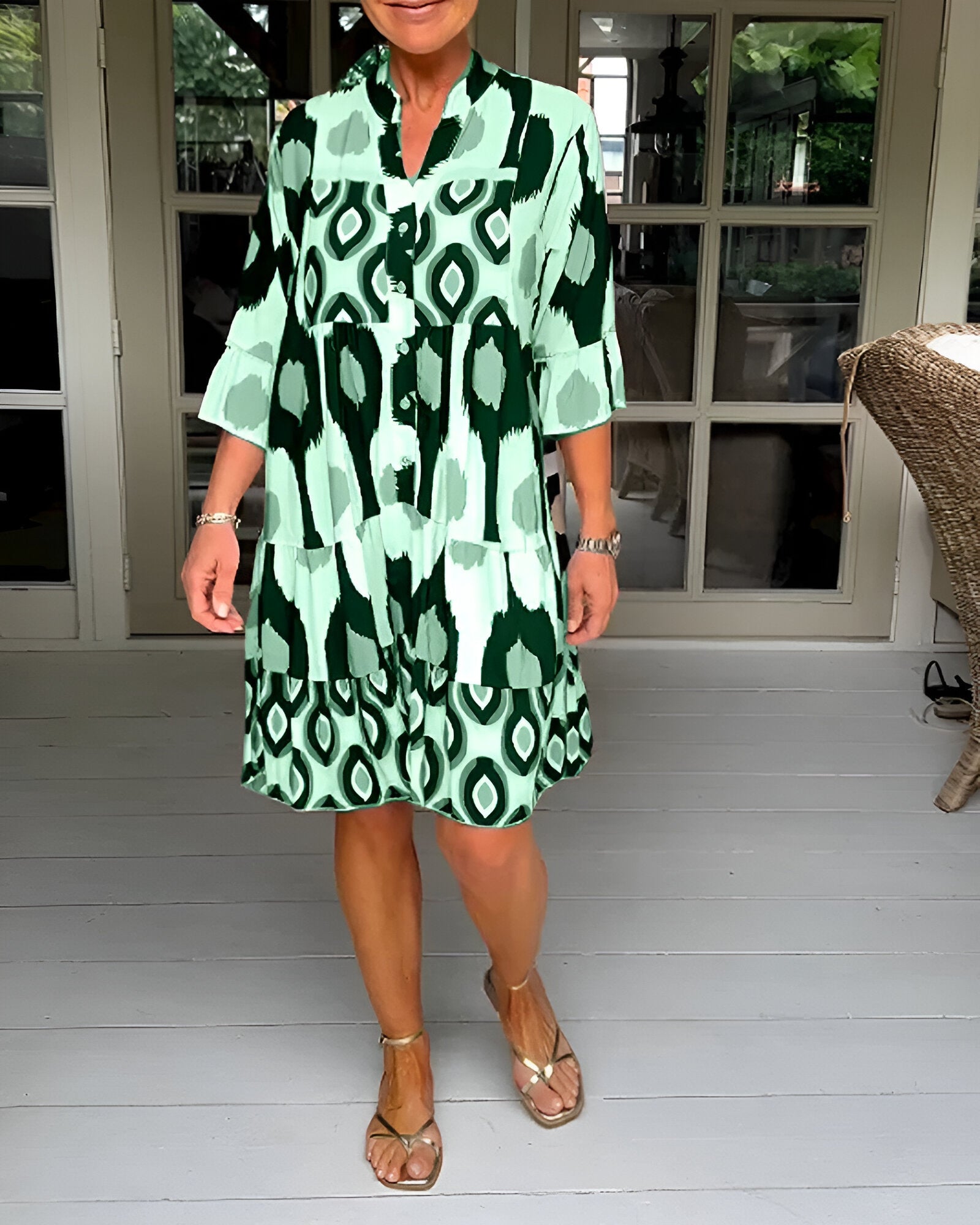 Anna-Berg | Effortless Geometric Tiered Midi Dress For Bold Boho Style