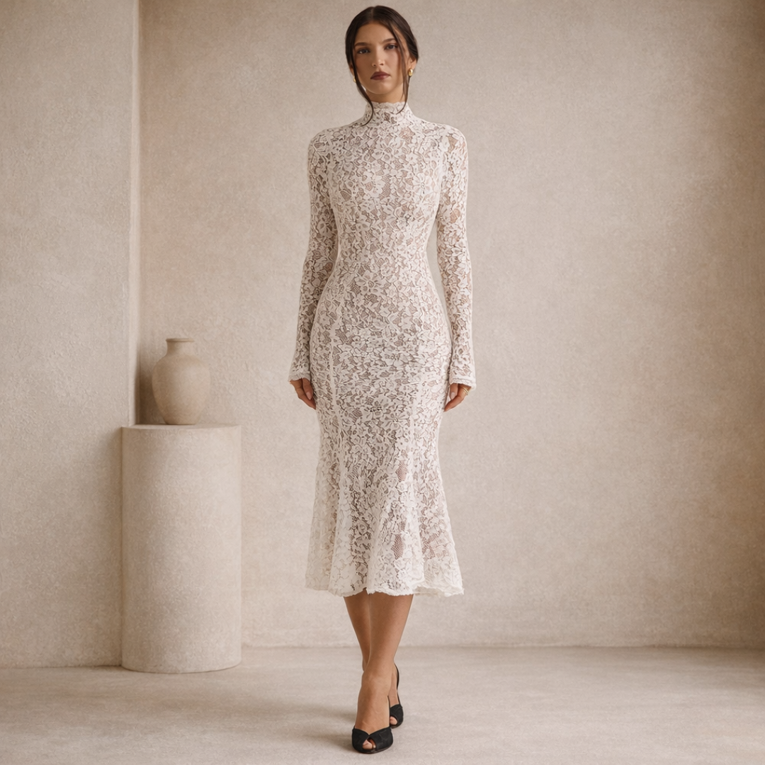 Anna-Berg | Ivory Lace High Neck Dress