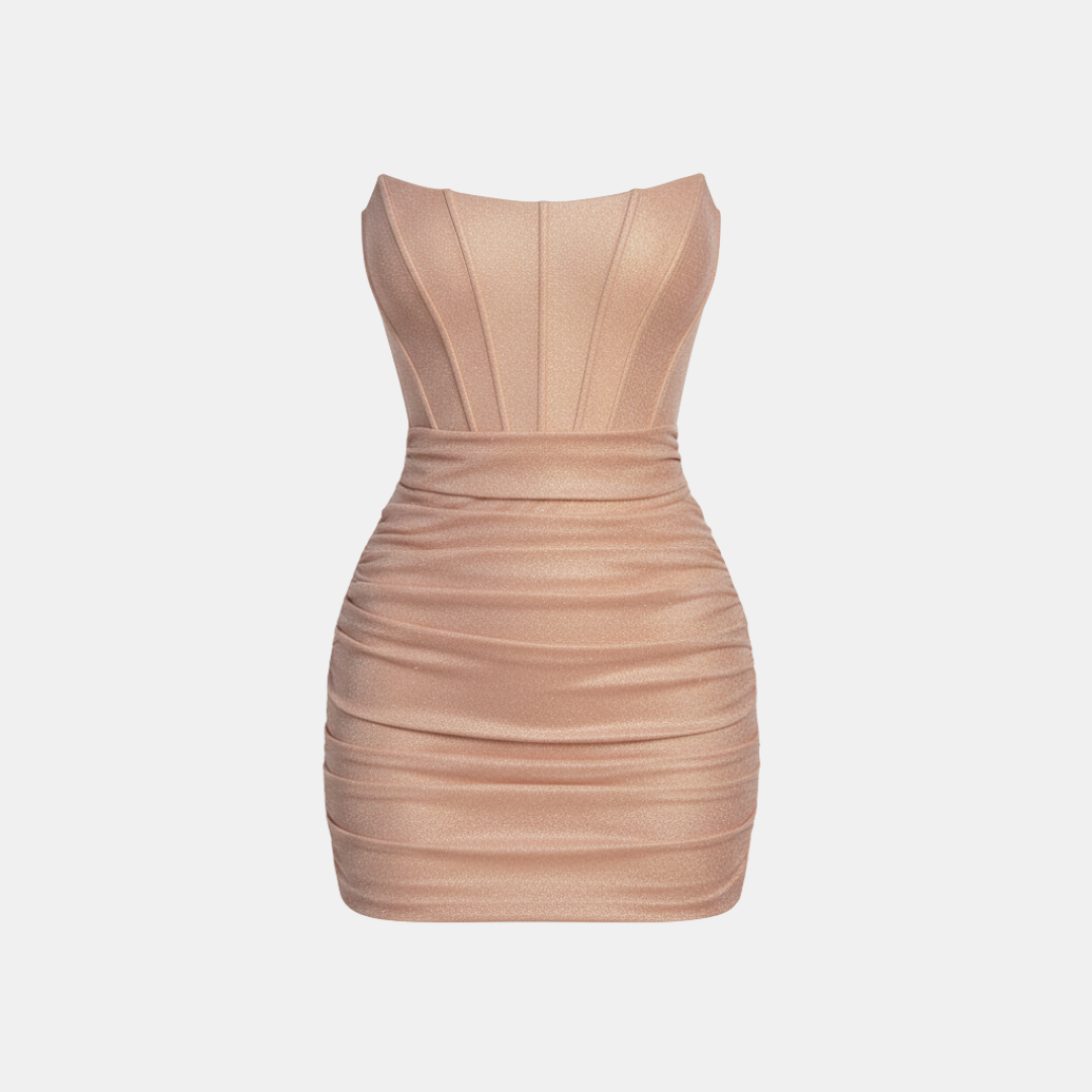 Anna-Berg | Pink Glitter Corset Ruched Dress