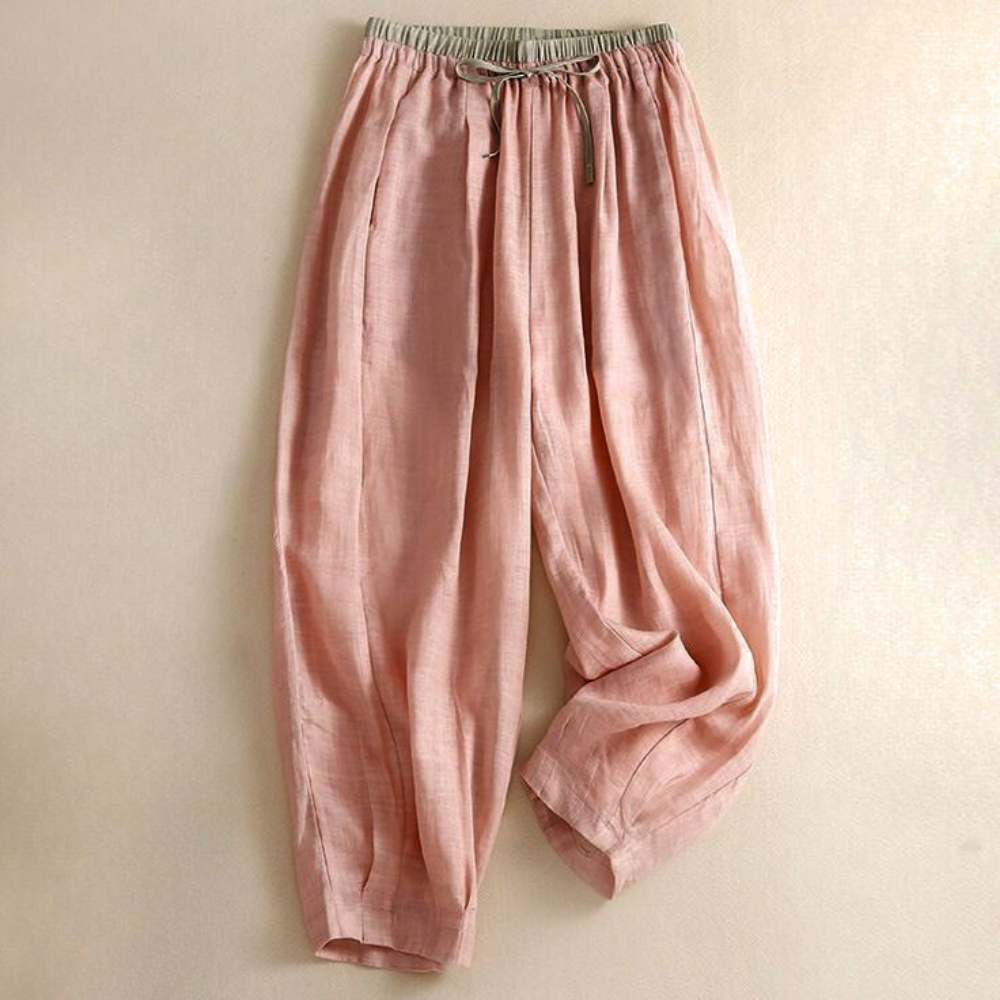 Anna-Berg | Stone High-Waist Wide-Leg Linen Trousers
