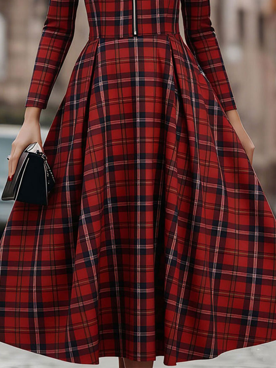 Anna-Berg | Elegant Long Sleeve Plaid Dress