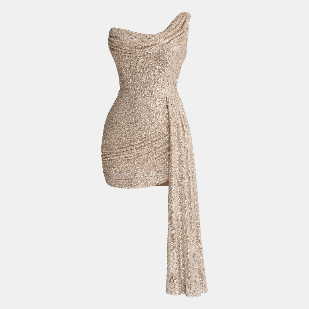 Anna-Berg | Gold Sequin One-Shoulder Sparkle Dress