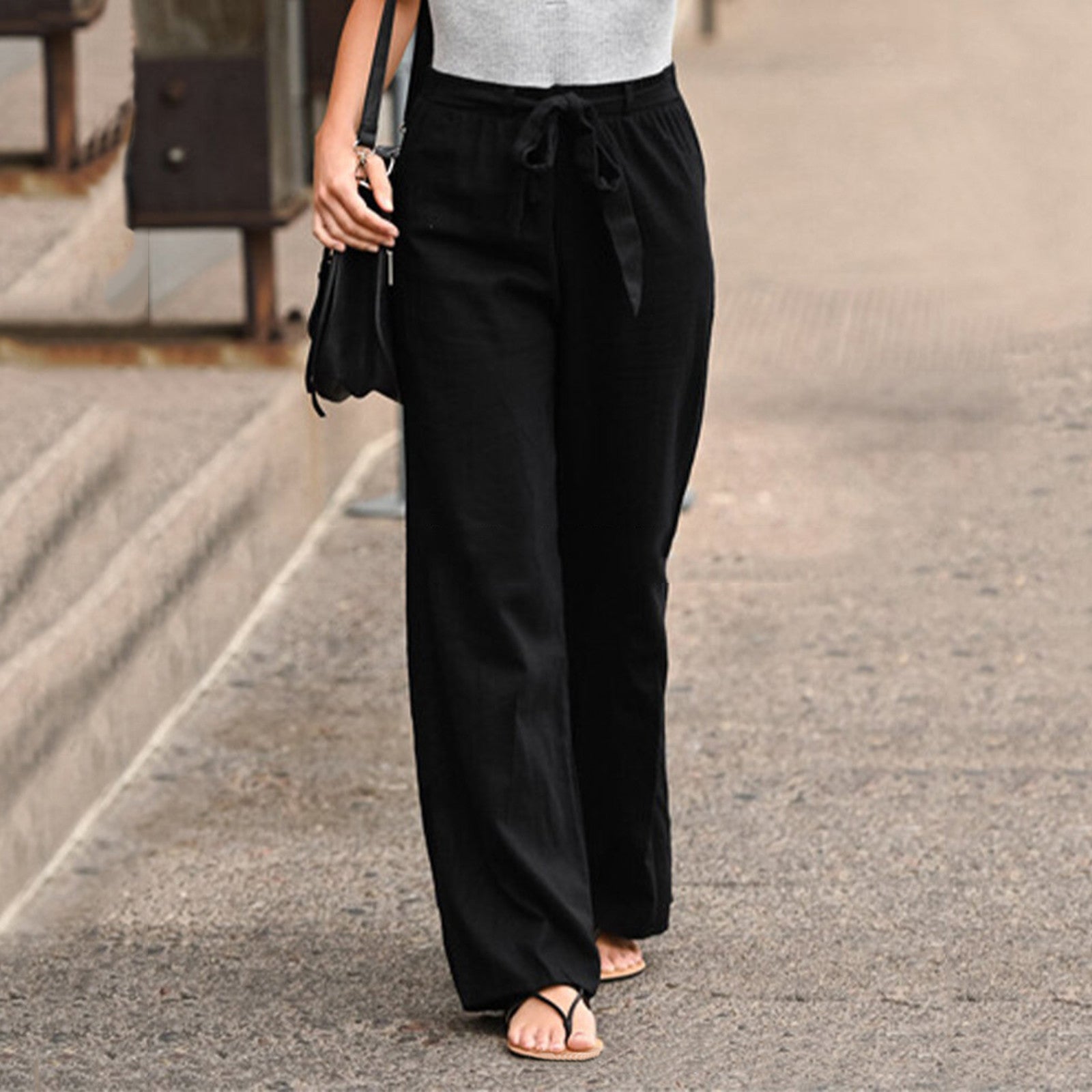 Anna-Berg | Timeless Wide Leg Pants Drawstring High Waist Casual