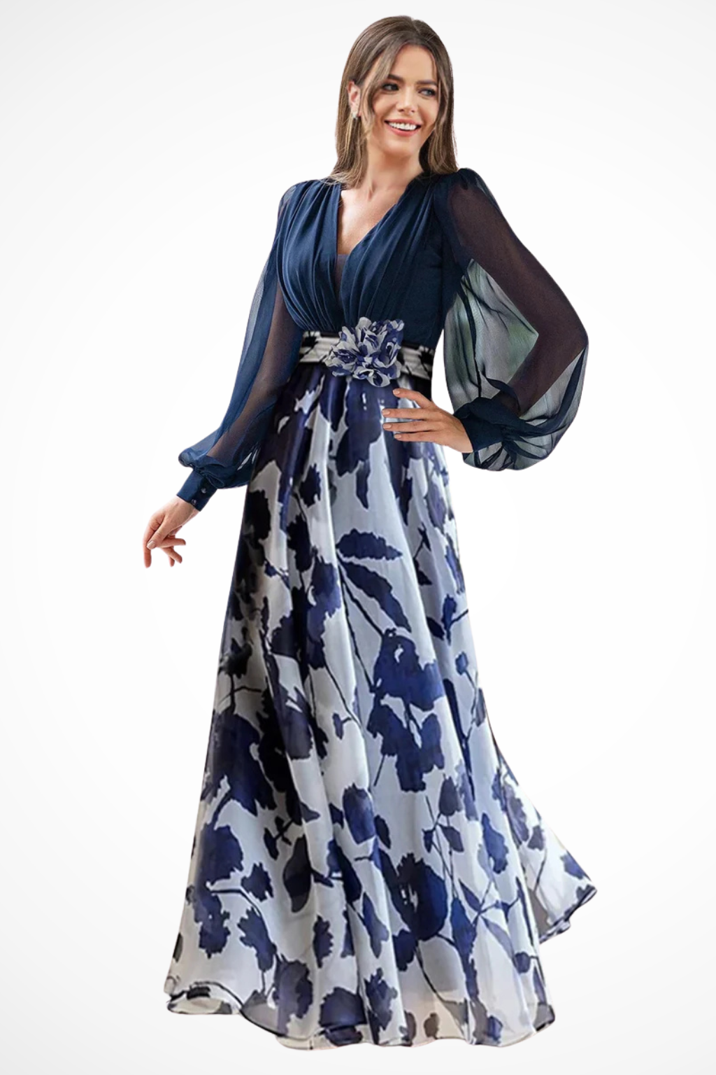 Anna-Berg | V Neck Balloon Sleeve Floral Dress
