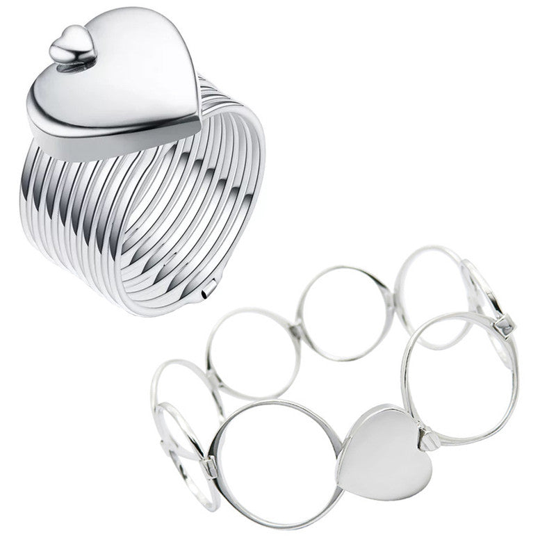 Silver 2 in 1 Foldable Heart Ring Bracelet