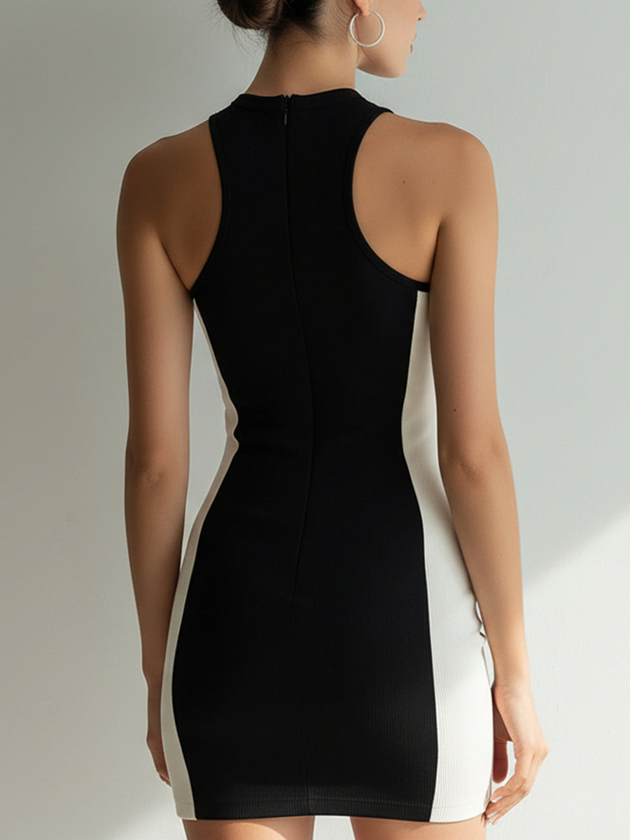 Anna-Berg | Black Ivory Color-Block Sleeveless Bodycon Dress