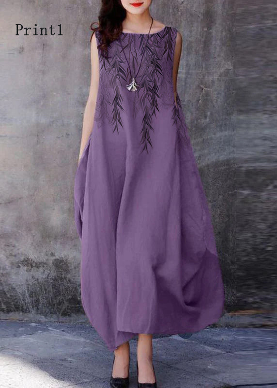 Anna-Berg | Bohemian Purple O-Neck Extra Large Dress