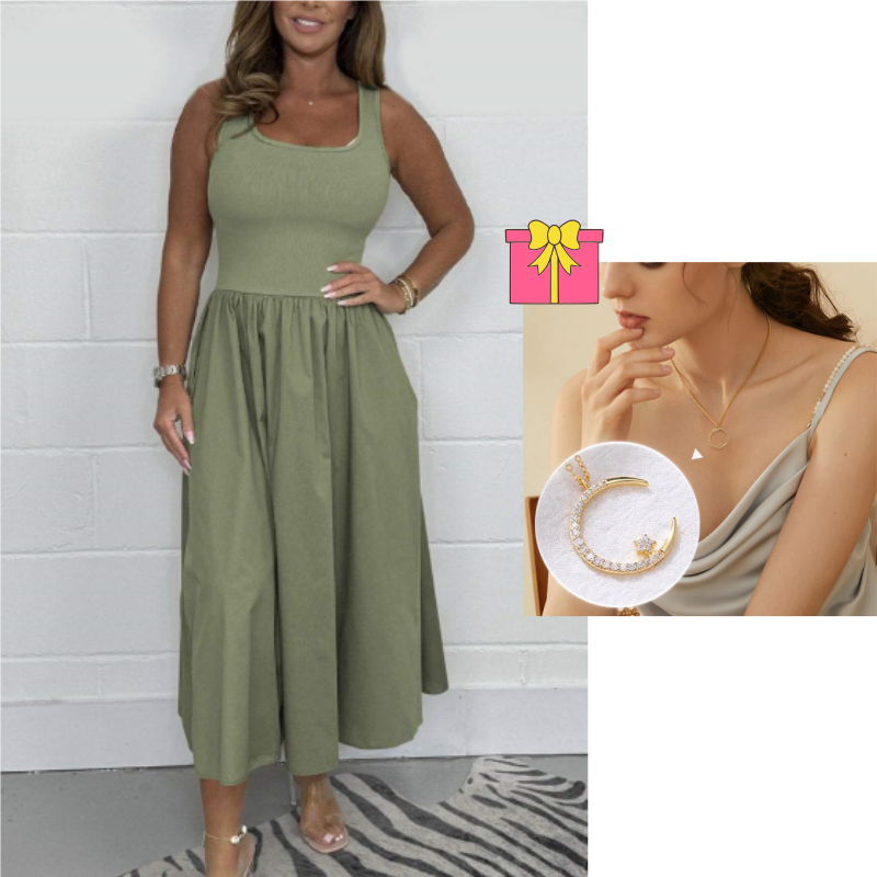 Anna-Berg | Stylish Sleeveless A-Line Dress With Square Neckline