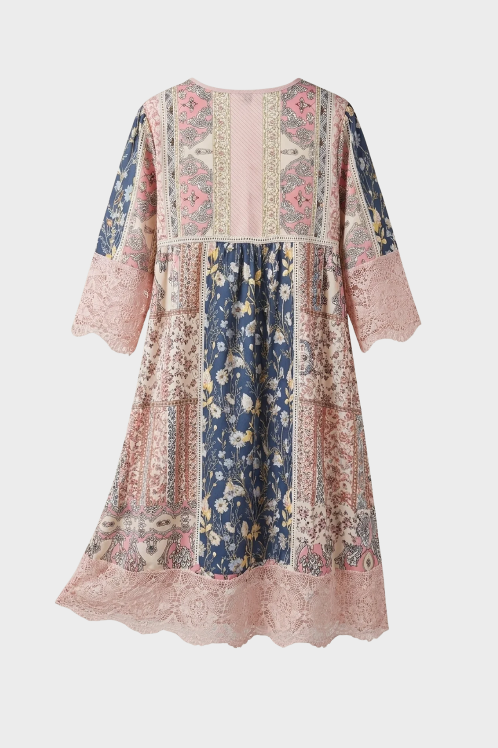 Anna-Berg | Boho Printed V Neck Midi Dress with Graceful Drape