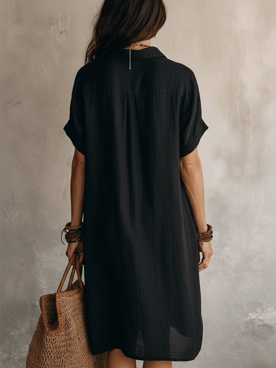 Anna-Berg | Modern Boho Effortless Black Linen Dress