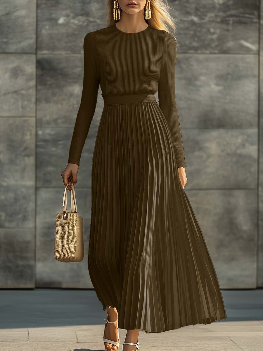 Anna-Berg | Cream Satin Pleated Casual Dress