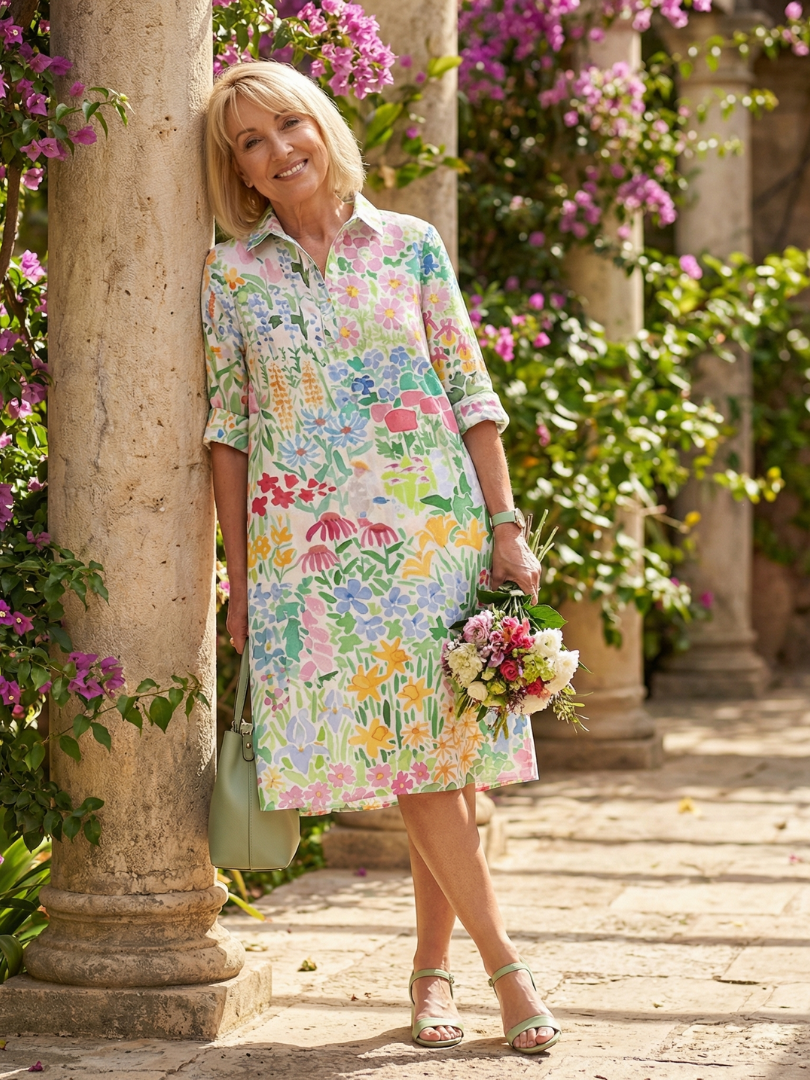 Anna-Berg | Effortless Colorful Floral Dress with Graceful Drape