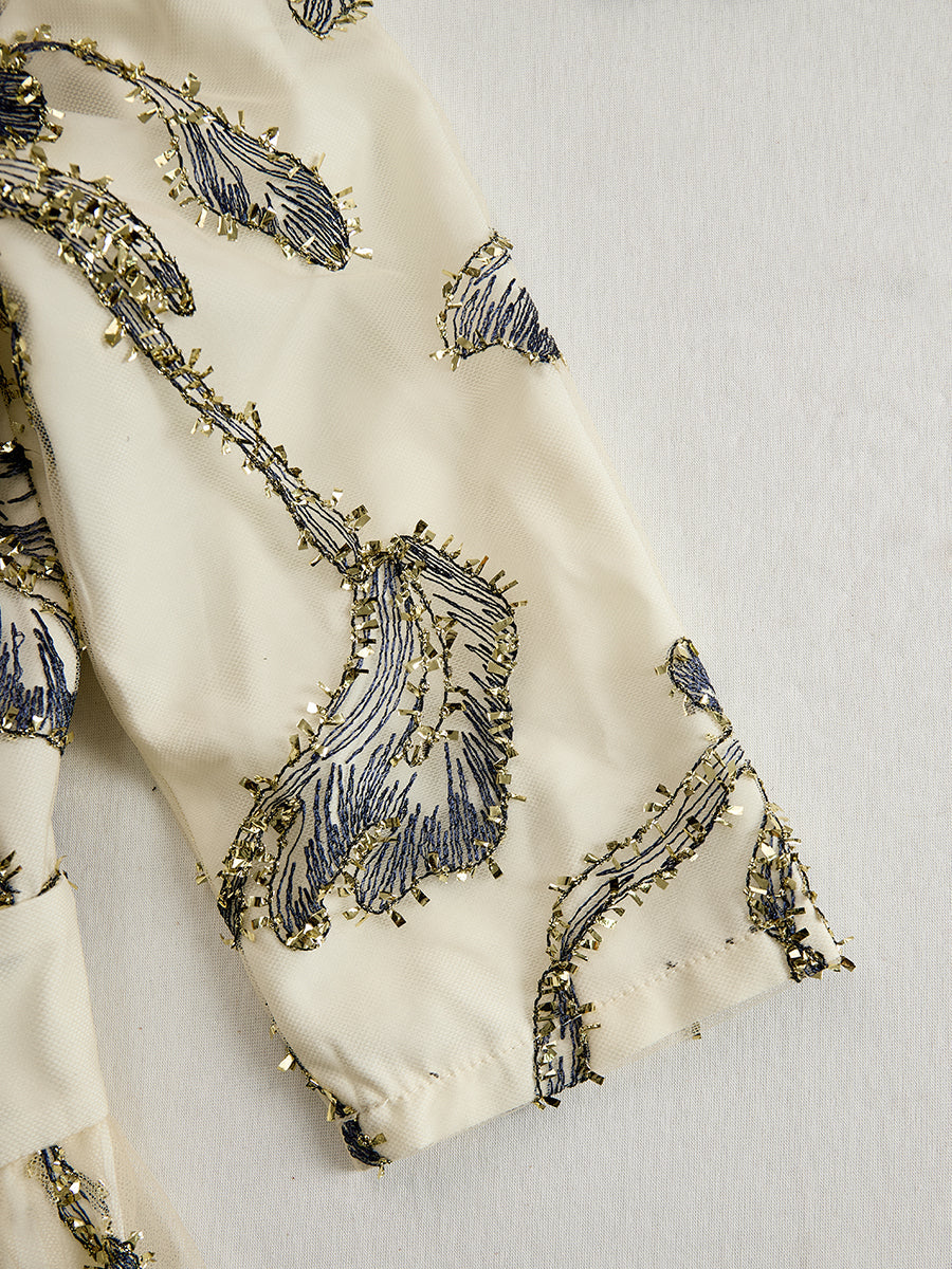 Anna-Berg | Anna-Berg Embroidered Mesh Midi Dress With Metallic Leaf Motif