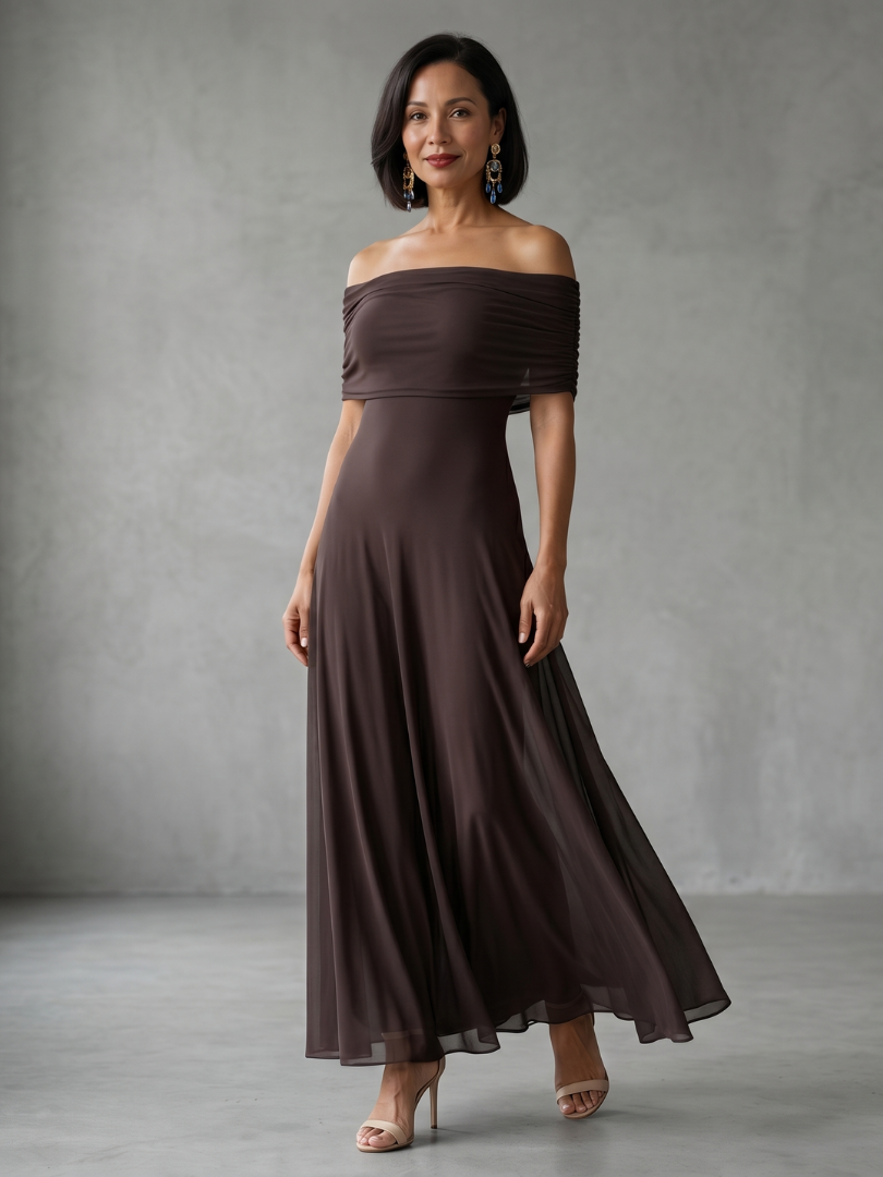 Anna-Berg | Sophisticated Off Shoulder Draped Midi Dress