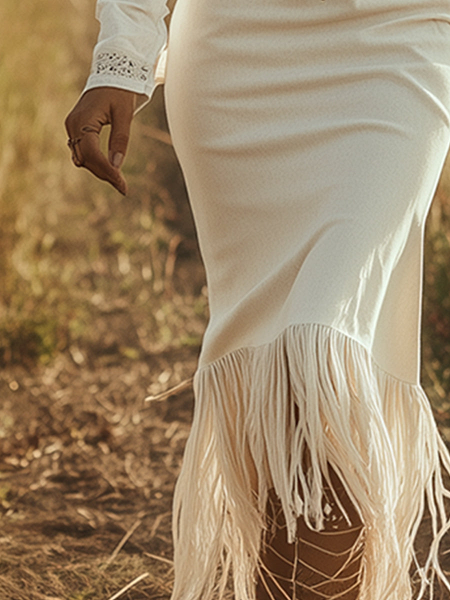 Anna-Berg | White Denim Tassel Casual Dress