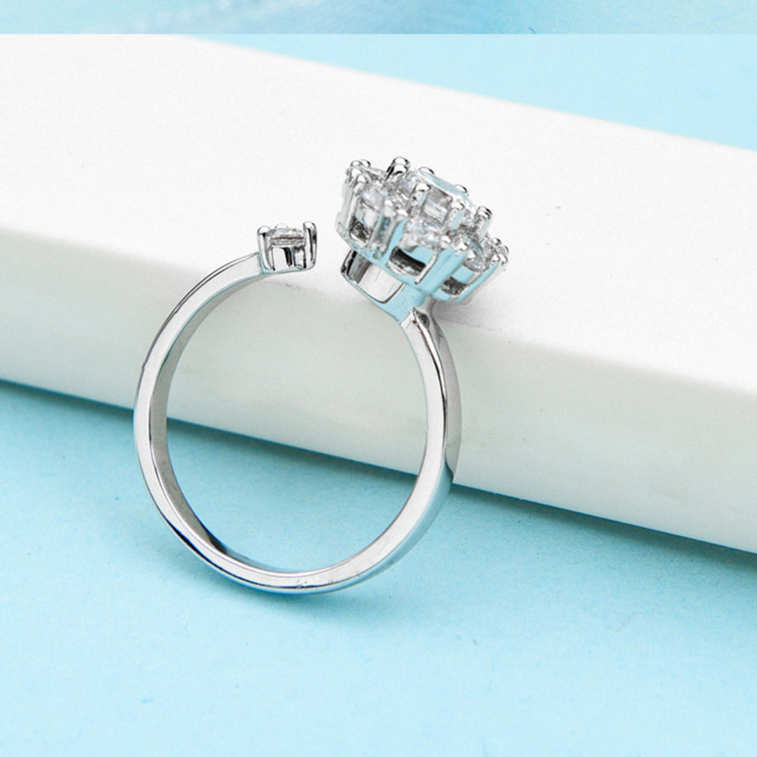 Adjustable Silver Crystal Rotating Ring