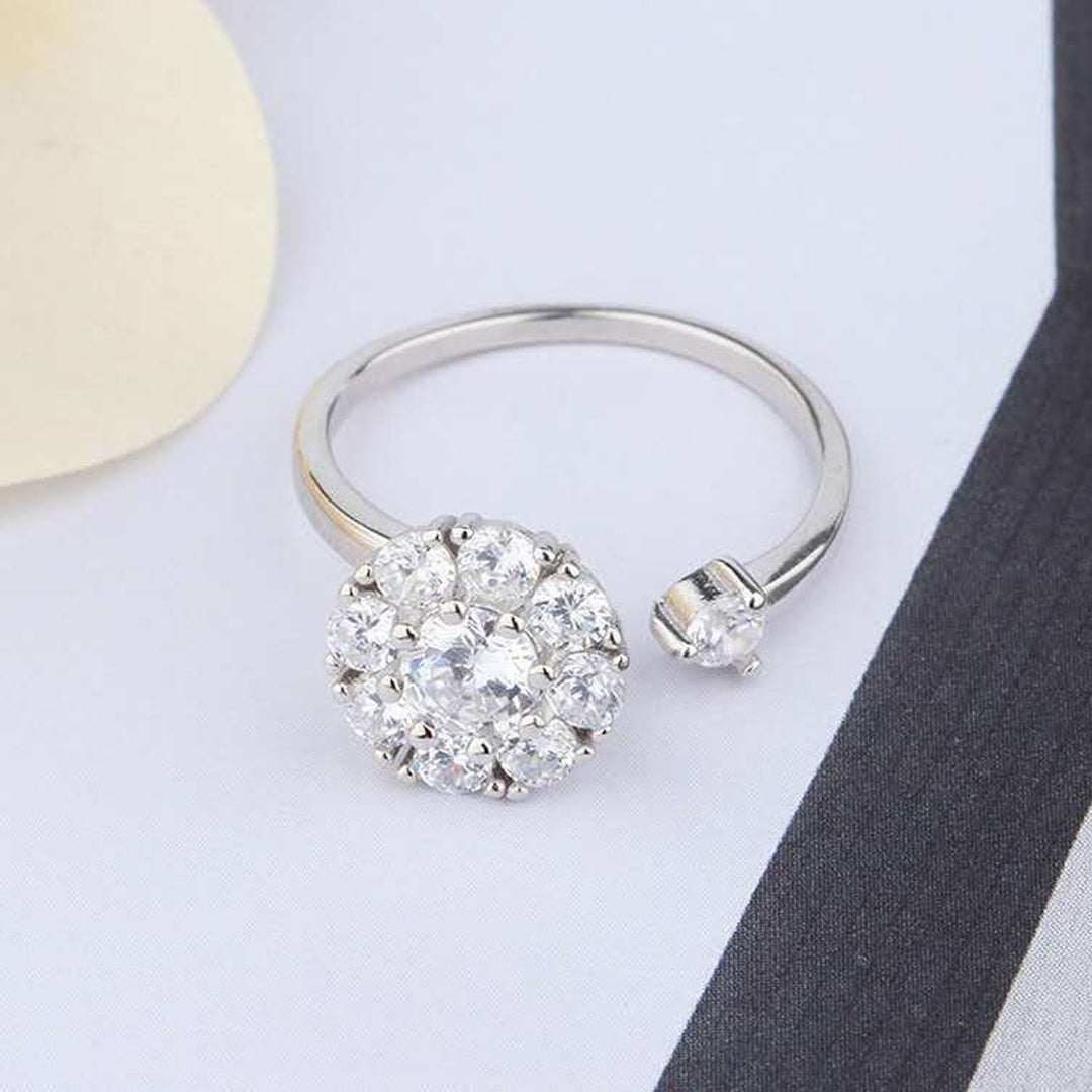 Adjustable Silver Crystal Rotating Ring